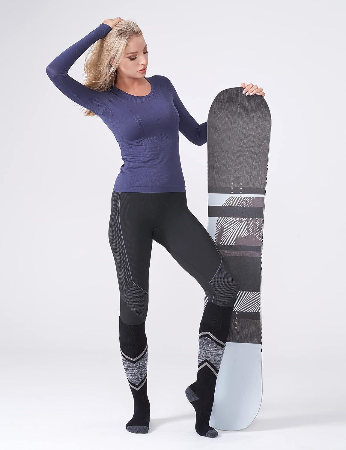 imageFITRELL 23 Pack Merino Wool Ski Socks for Snowboarding Full Cushioned Winter Thermal Kneehigh Warm Socks for Men and WomenBlack