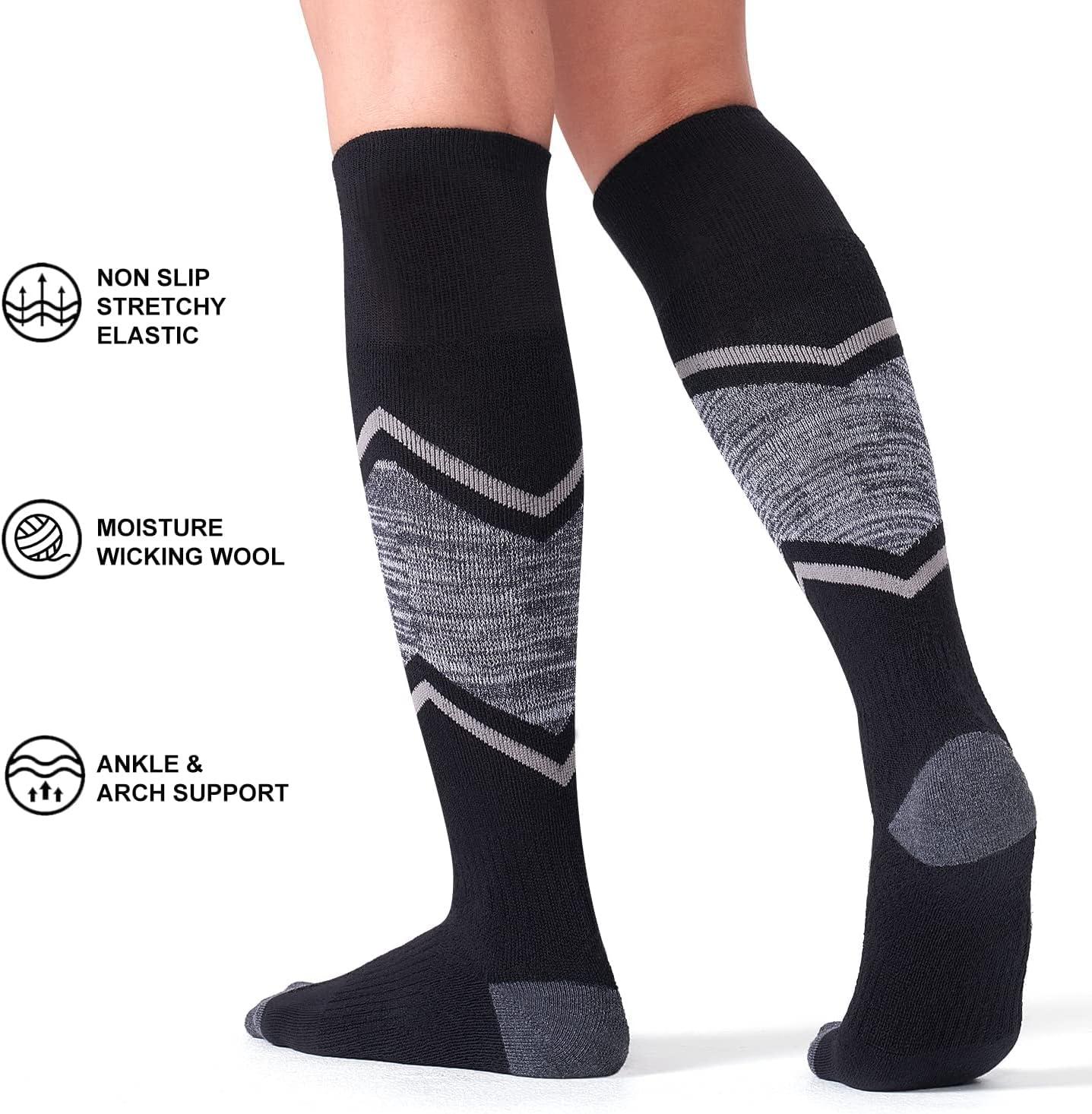 imageFITRELL 23 Pack Merino Wool Ski Socks for Snowboarding Full Cushioned Winter Thermal Kneehigh Warm Socks for Men and WomenBlack