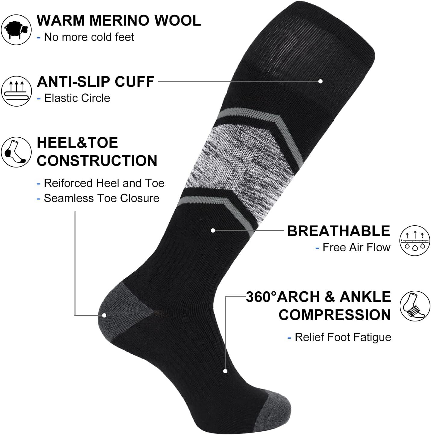 imageFITRELL 23 Pack Merino Wool Ski Socks for Snowboarding Full Cushioned Winter Thermal Kneehigh Warm Socks for Men and WomenBlackgrey