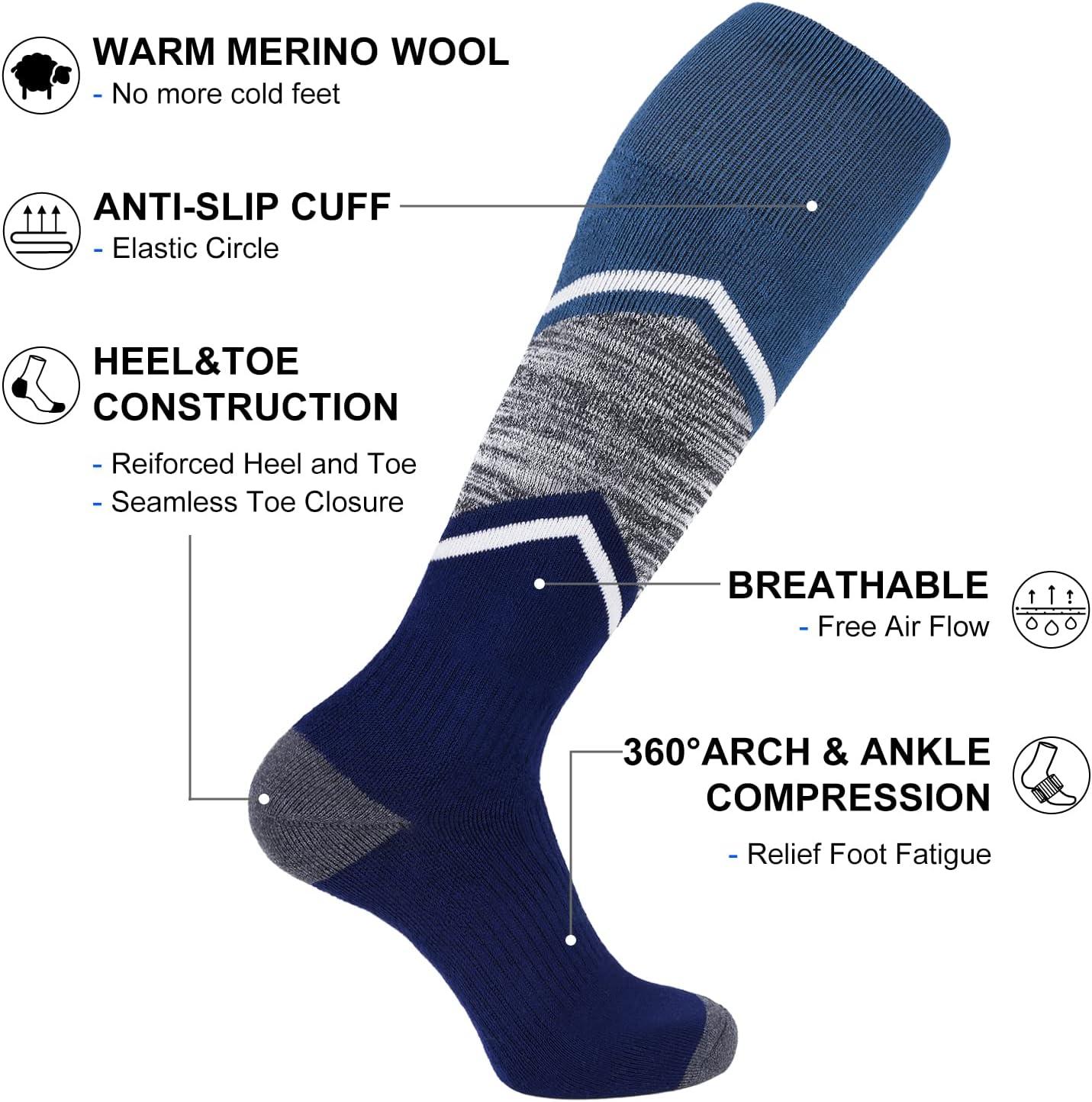 imageFITRELL 23 Pack Merino Wool Ski Socks for Snowboarding Full Cushioned Winter Thermal Kneehigh Warm Socks for Men and WomenBlue