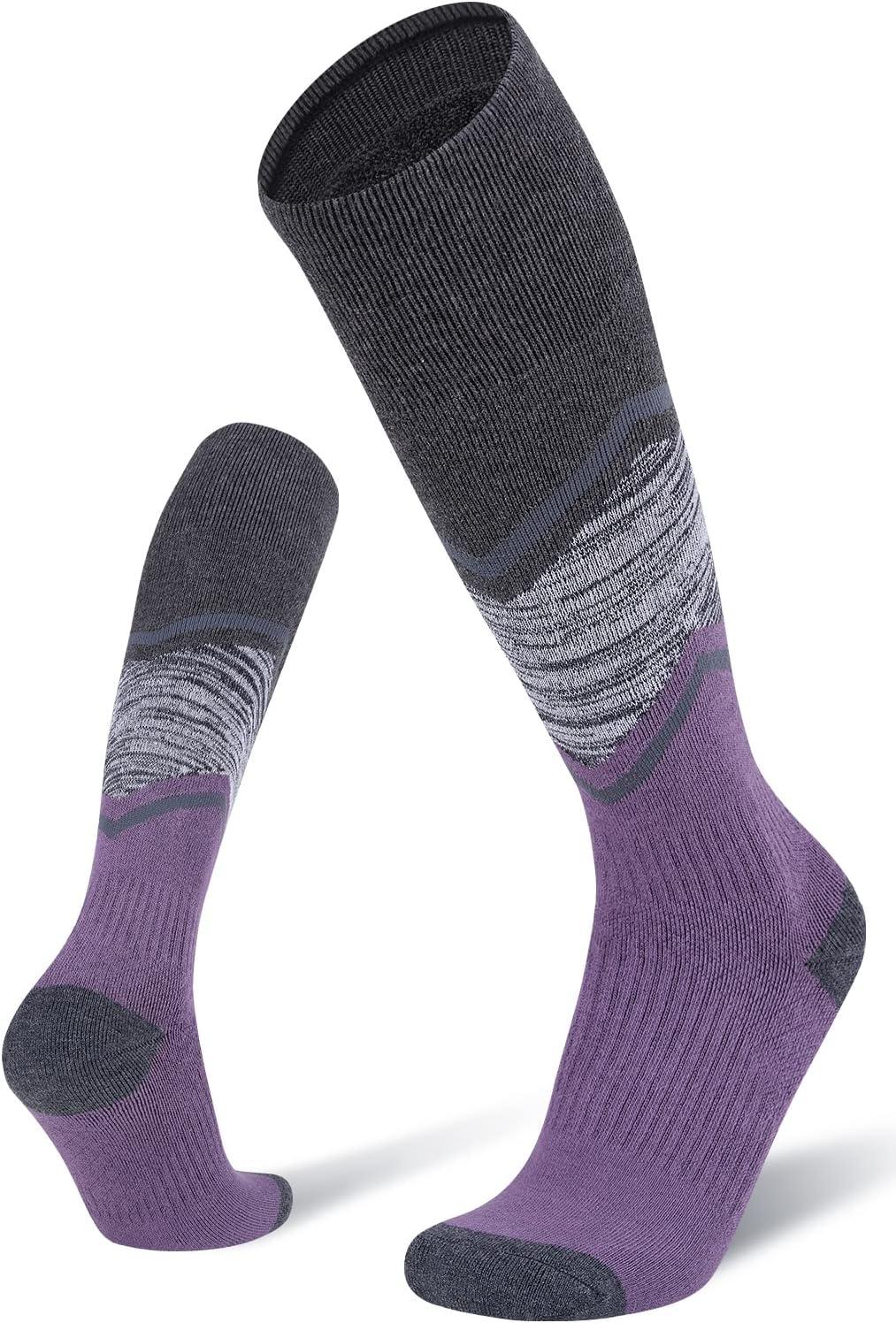 imageFITRELL 23 Pack Merino Wool Ski Socks for Snowboarding Full Cushioned Winter Thermal Kneehigh Warm Socks for Men and WomenPurple