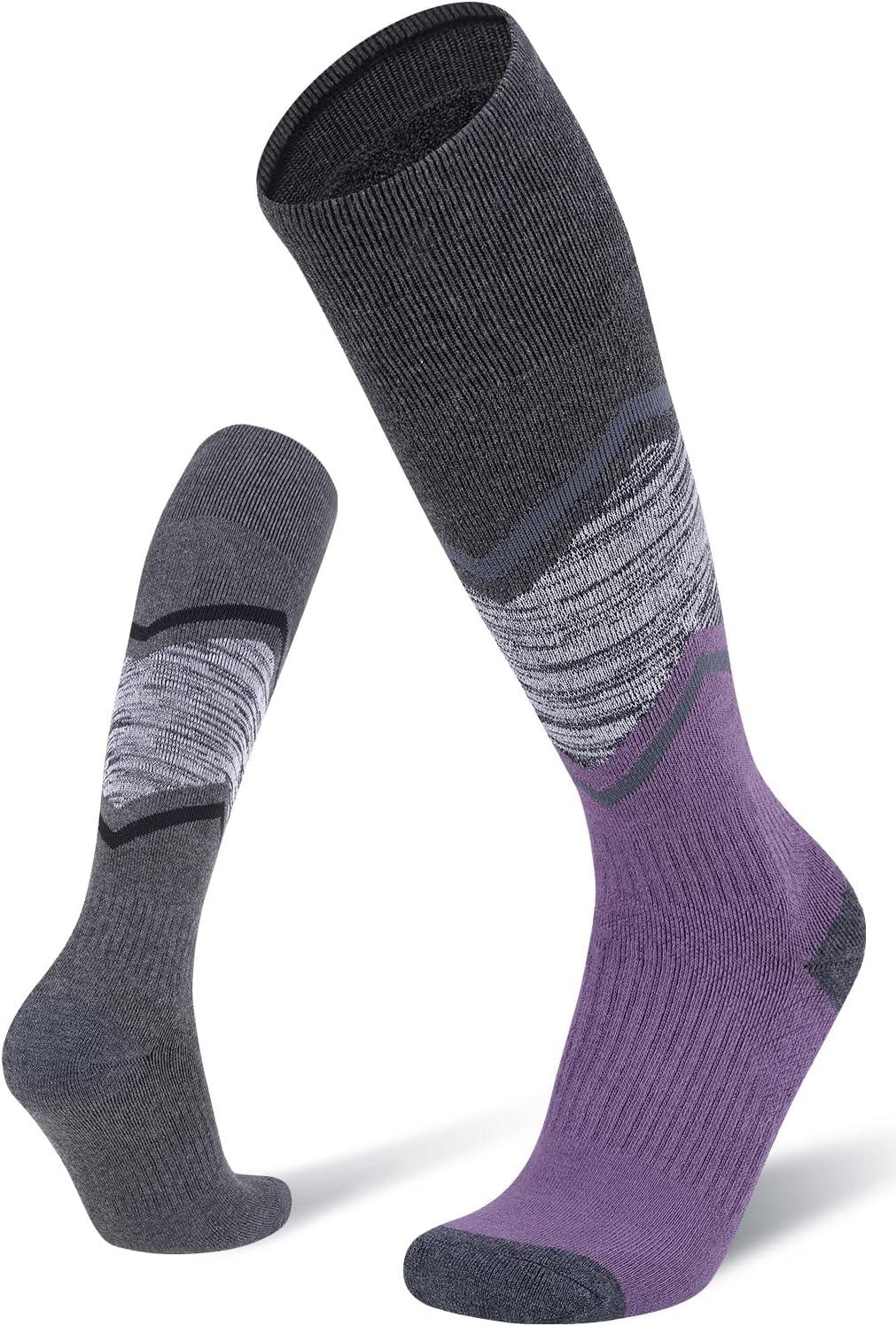 imageFITRELL 23 Pack Merino Wool Ski Socks for Snowboarding Full Cushioned Winter Thermal Kneehigh Warm Socks for Men and WomenPurplegrey