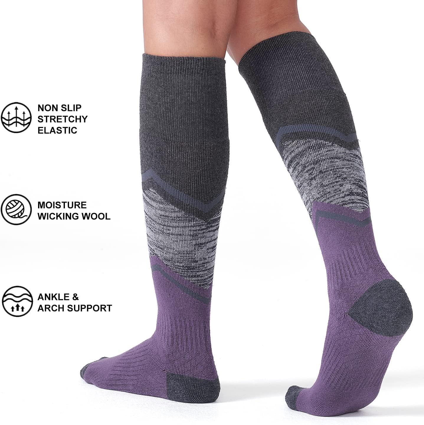 imageFITRELL 23 Pack Merino Wool Ski Socks for Snowboarding Full Cushioned Winter Thermal Kneehigh Warm Socks for Men and WomenPurplegrey