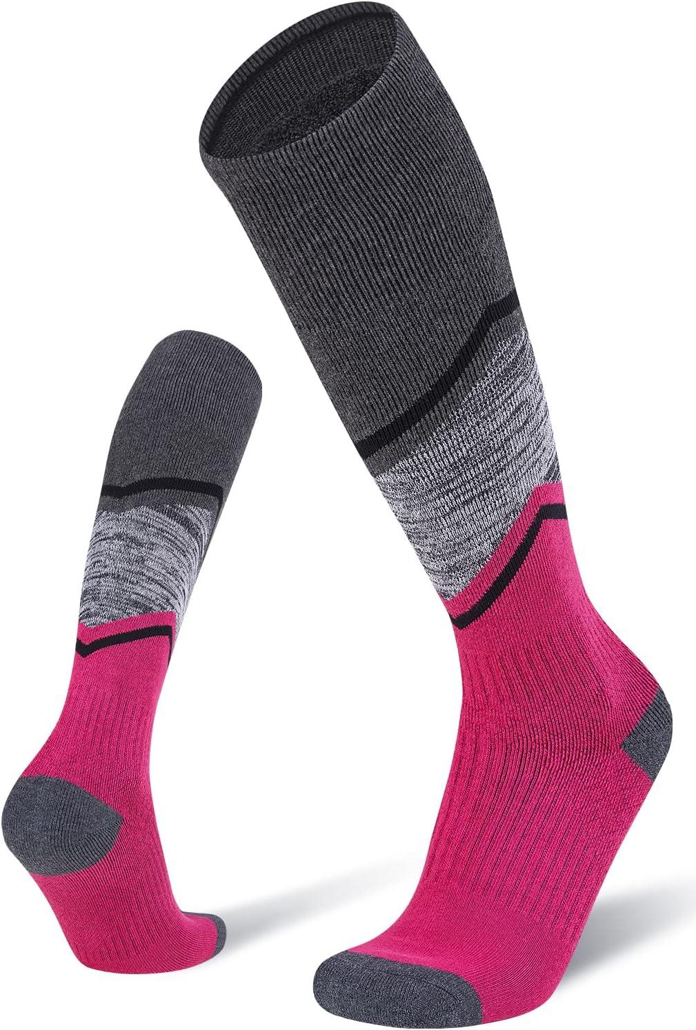 imageFITRELL 23 Pack Merino Wool Ski Socks for Snowboarding Full Cushioned Winter Thermal Kneehigh Warm Socks for Men and WomenRose Red