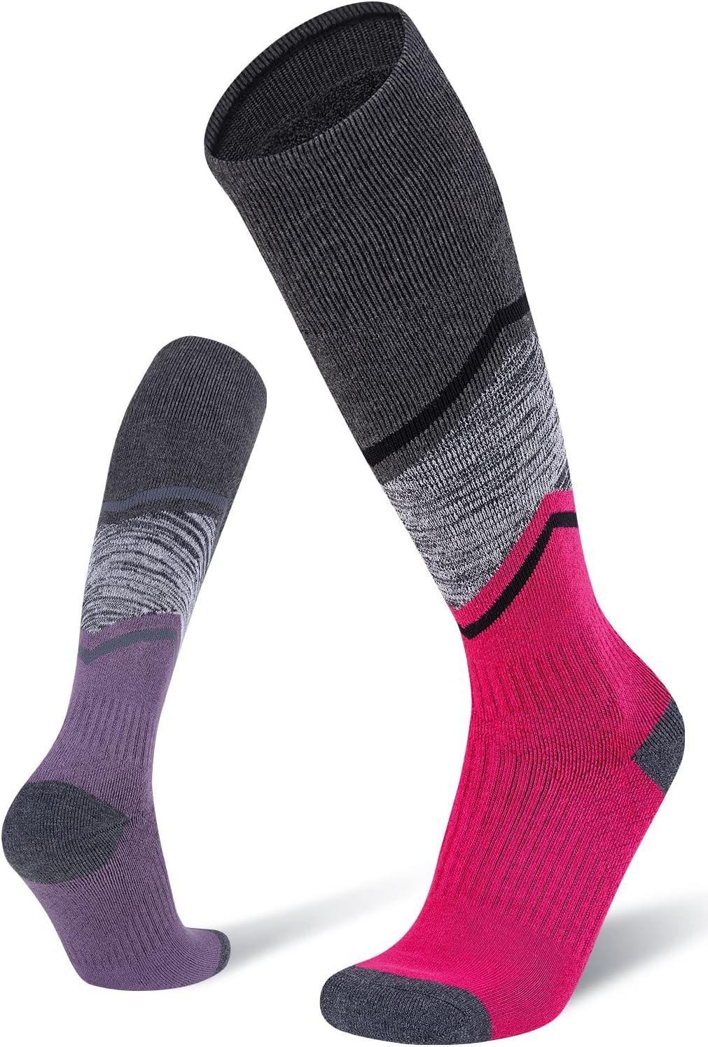imageFITRELL 23 Pack Merino Wool Ski Socks for Snowboarding Full Cushioned Winter Thermal Kneehigh Warm Socks for Men and WomenRose Redpurple