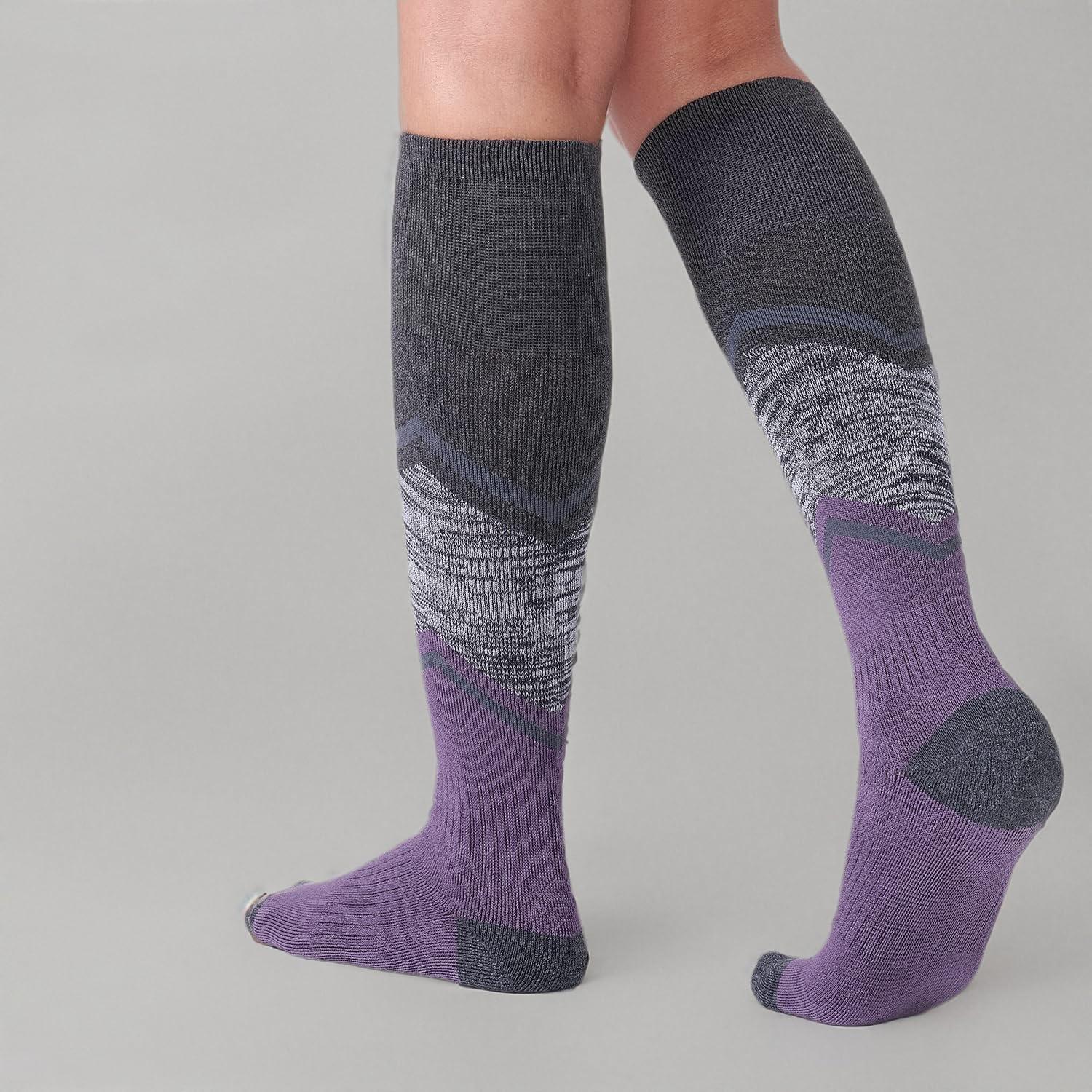 imageFITRELL 23 Pack Merino Wool Ski Socks for Snowboarding Full Cushioned Winter Thermal Kneehigh Warm Socks for Men and WomenRose Redpurple