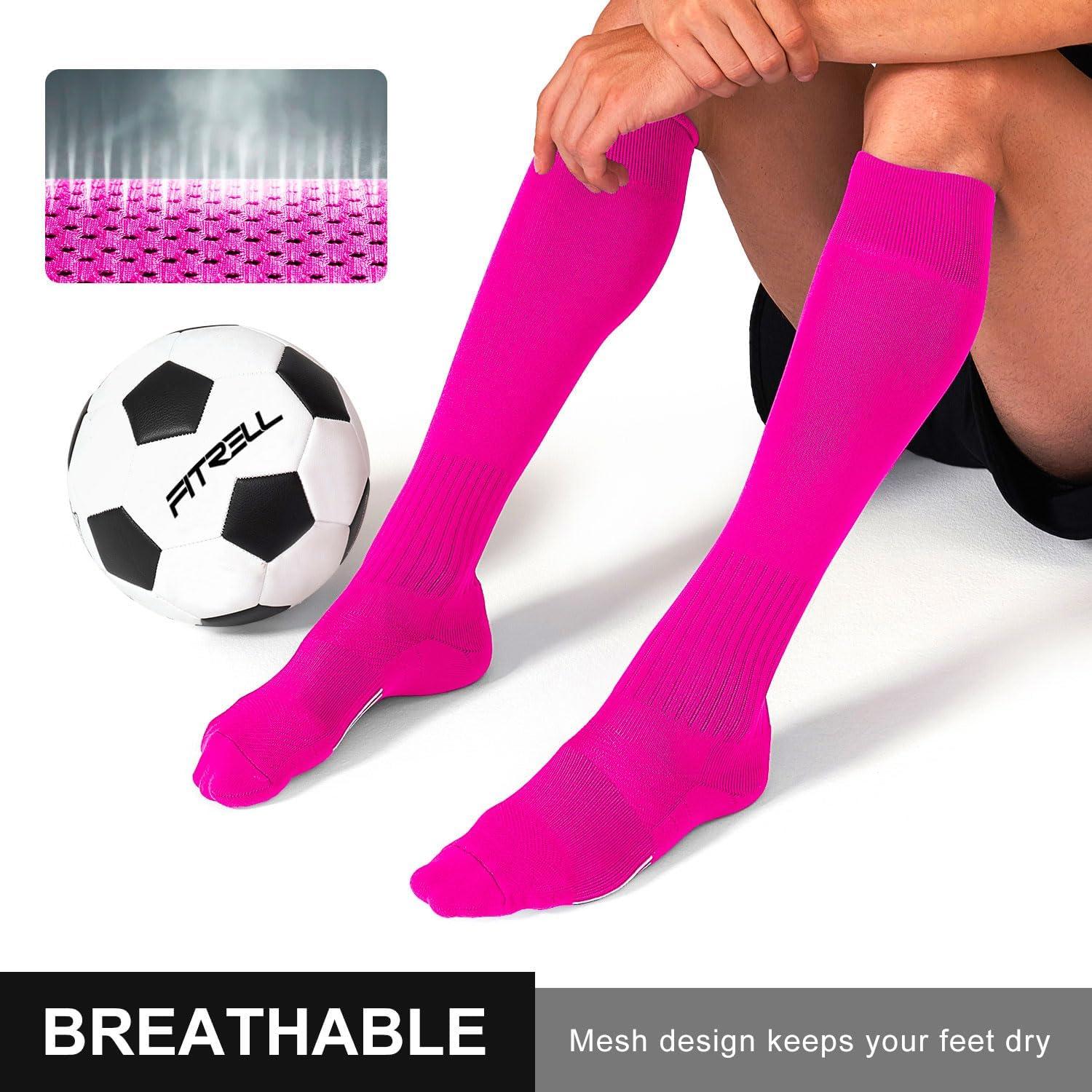 imageFITRELL 23 Pack Soccer Socks Baseball Softball For Youth Kids Boys Girls OverTheCalf Football Socks for Adult Men WomenHot Pink2