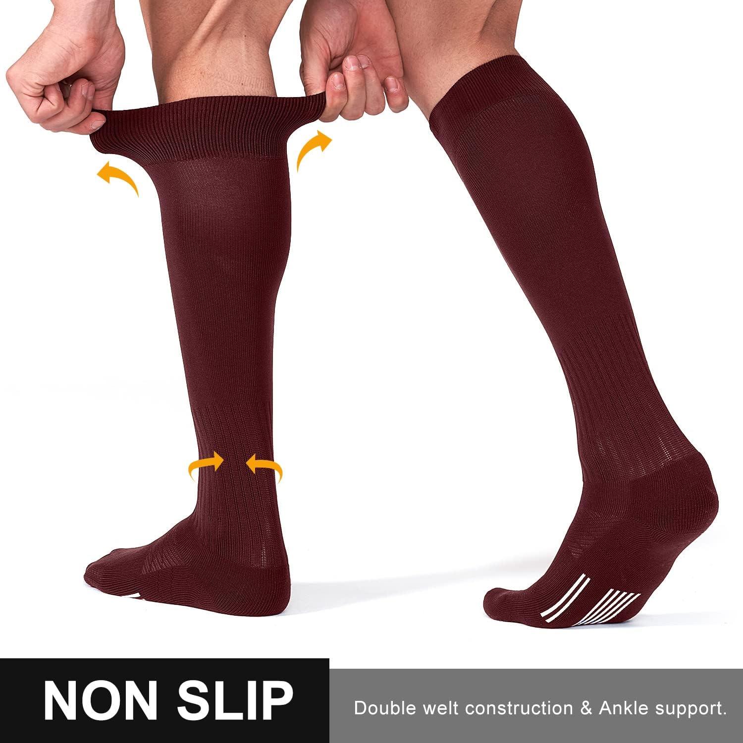 imageFITRELL 23 Pack Soccer Socks Baseball Softball For Youth Kids Boys Girls OverTheCalf Football Socks for Adult Men WomenMaroon2