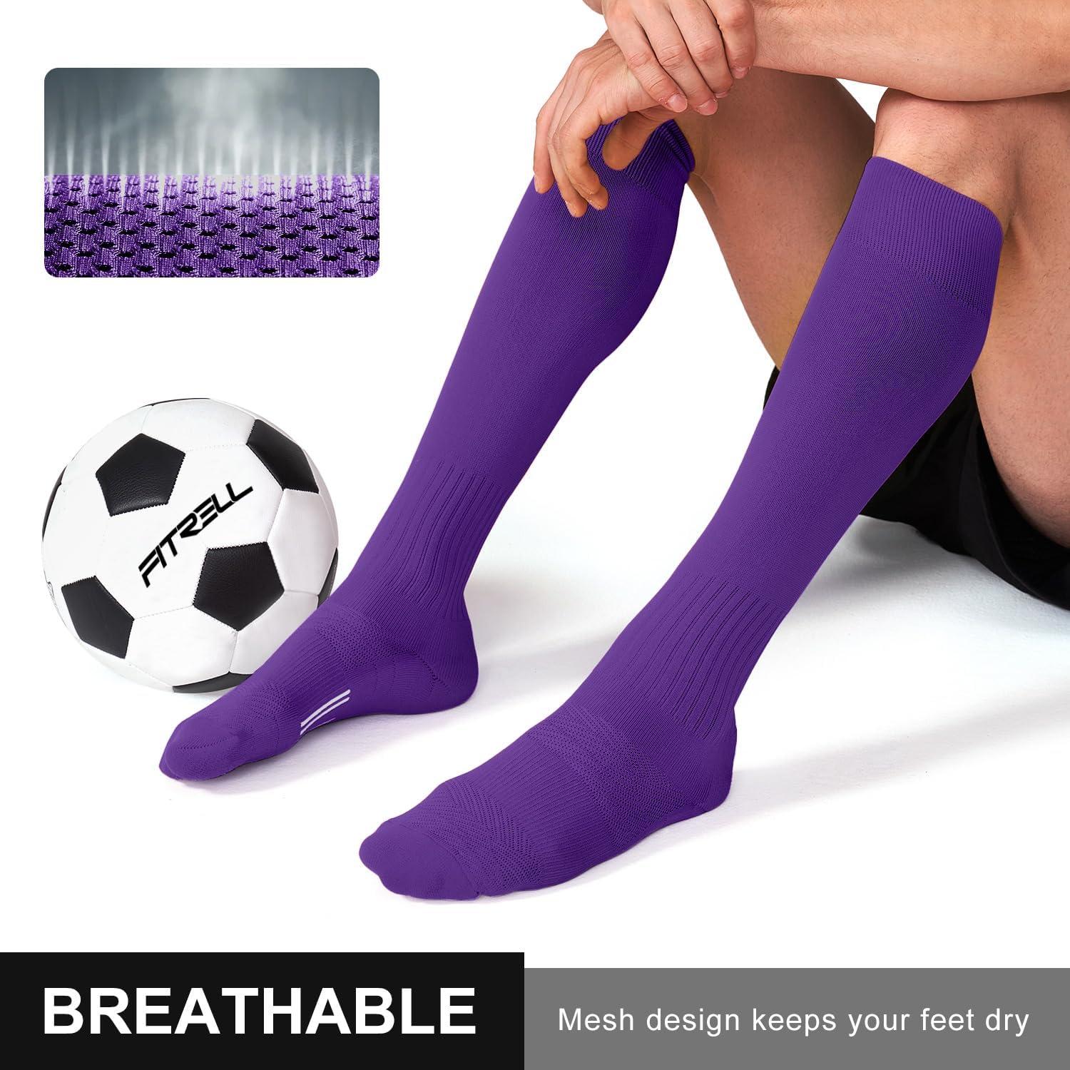 imageFITRELL 23 Pack Soccer Socks Baseball Softball For Youth Kids Boys Girls OverTheCalf Football Socks for Adult Men WomenPurple2