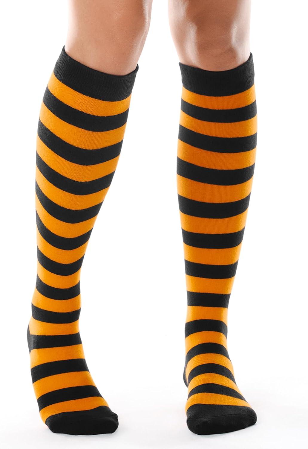 imageFITRELL Womens Knee High Socks Outdoor Sport Athletic Socks Casual Stripe Tube Socks 14 Pack1 Pack Black Orange Stripes