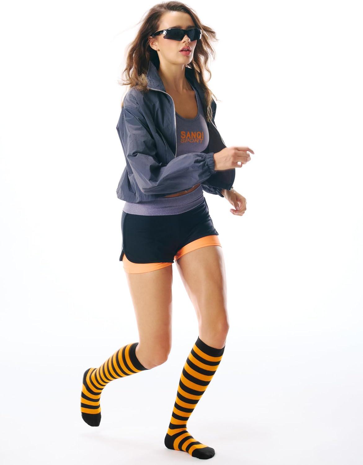 imageFITRELL Womens Knee High Socks Outdoor Sport Athletic Socks Casual Stripe Tube Socks 14 Pack1 Pack Black Orange Stripes