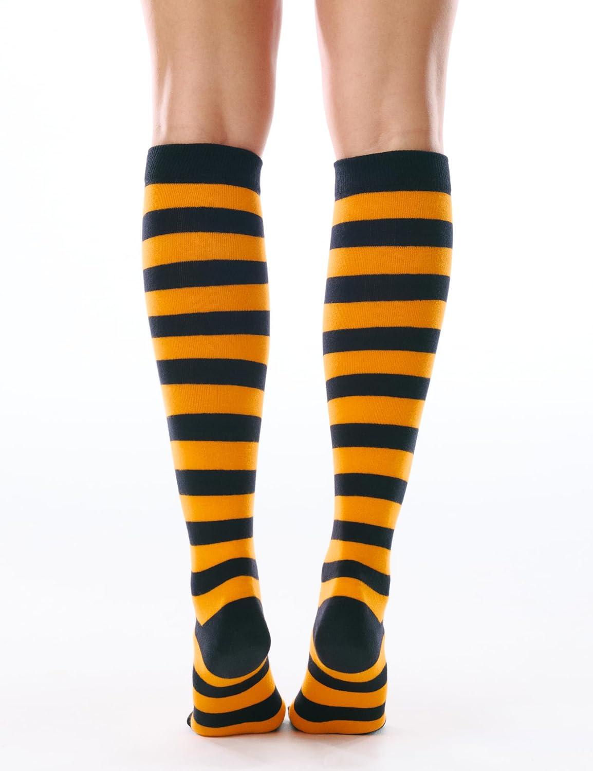 imageFITRELL Womens Knee High Socks Outdoor Sport Athletic Socks Casual Stripe Tube Socks 14 Pack1 Pack Black Orange Stripes