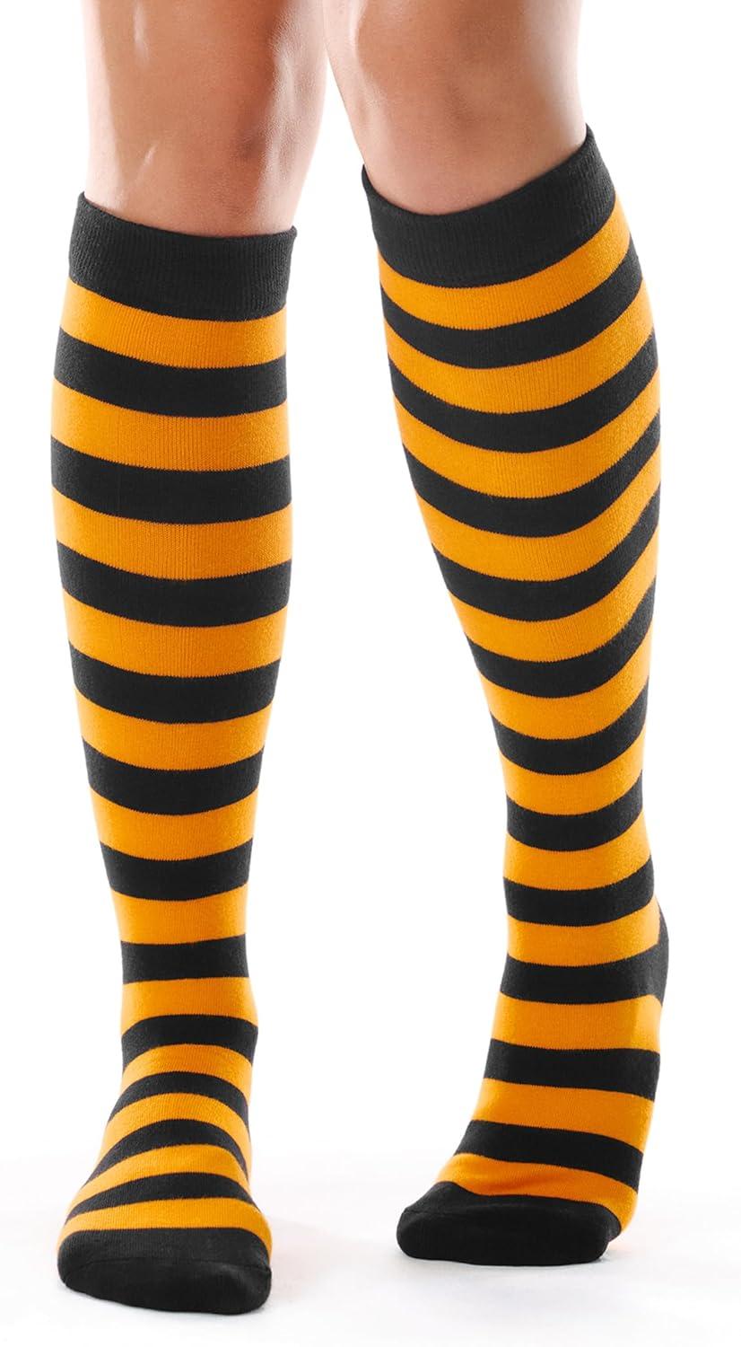 imageFITRELL Womens Knee High Socks Outdoor Sport Athletic Socks Casual Stripe Tube Socks 14 Pack1 Pack Black Orange Stripes