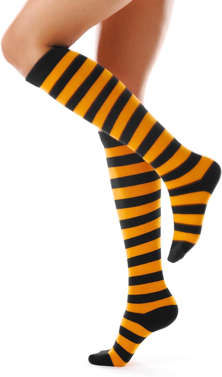 imageFITRELL Womens Knee High Socks Outdoor Sport Athletic Socks Casual Stripe Tube Socks 14 Pack1 Pack Black Orange Stripes