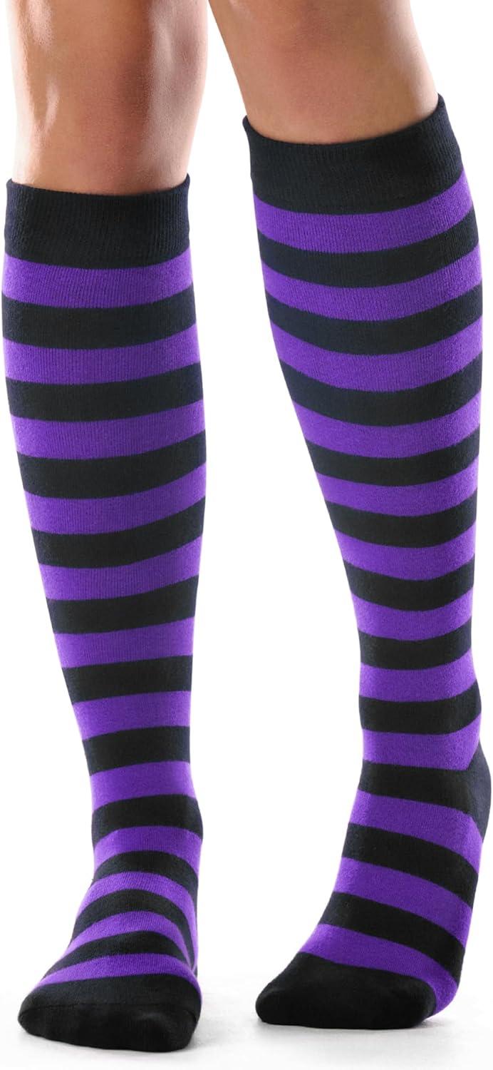 imageFITRELL Womens Knee High Socks Outdoor Sport Athletic Socks Casual Stripe Tube Socks 14 Pack1 Pack Black Purple Stripes