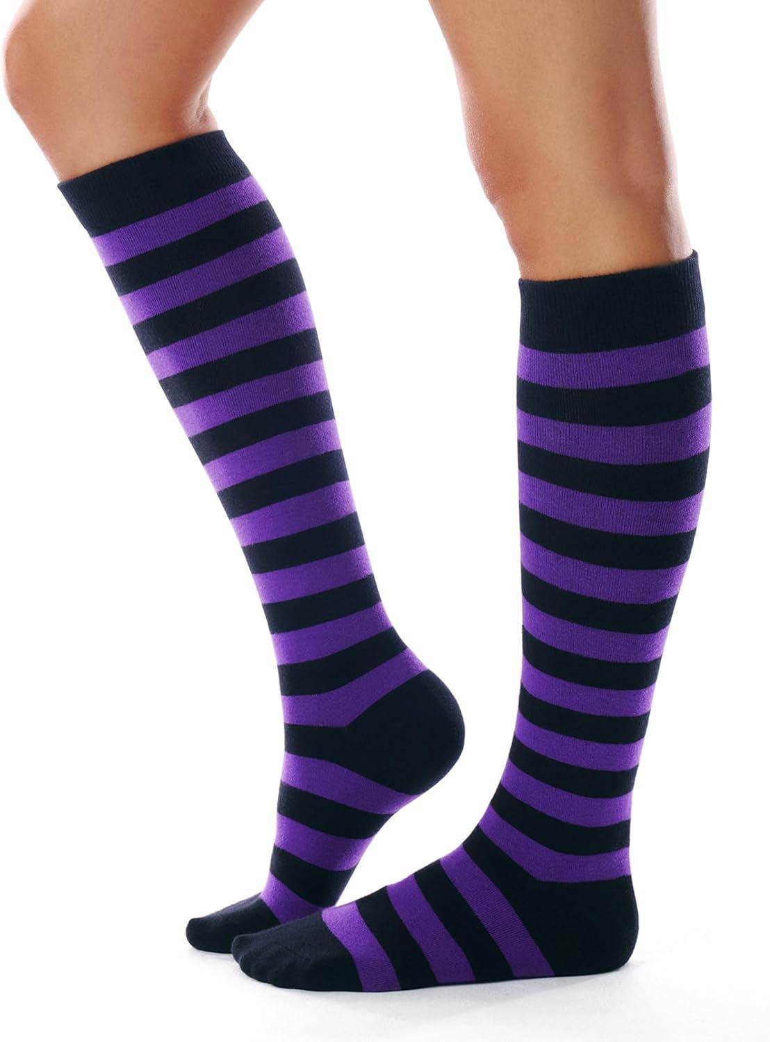 imageFITRELL Womens Knee High Socks Outdoor Sport Athletic Socks Casual Stripe Tube Socks 14 Pack1 Pack Black Purple Stripes