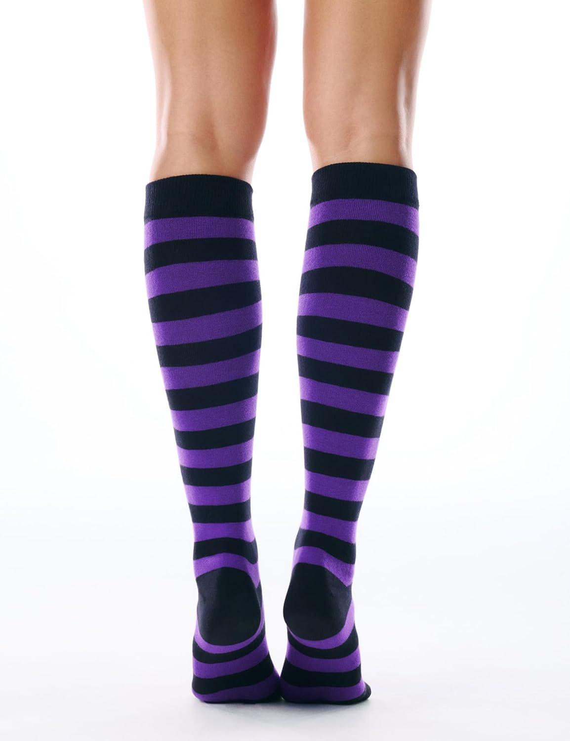 imageFITRELL Womens Knee High Socks Outdoor Sport Athletic Socks Casual Stripe Tube Socks 14 Pack1 Pack Black Purple Stripes