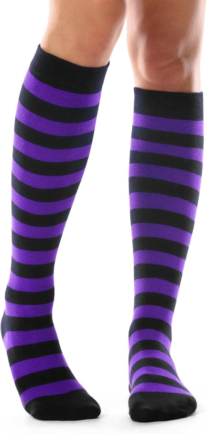 imageFITRELL Womens Knee High Socks Outdoor Sport Athletic Socks Casual Stripe Tube Socks 14 Pack1 Pack Black Purple Stripes