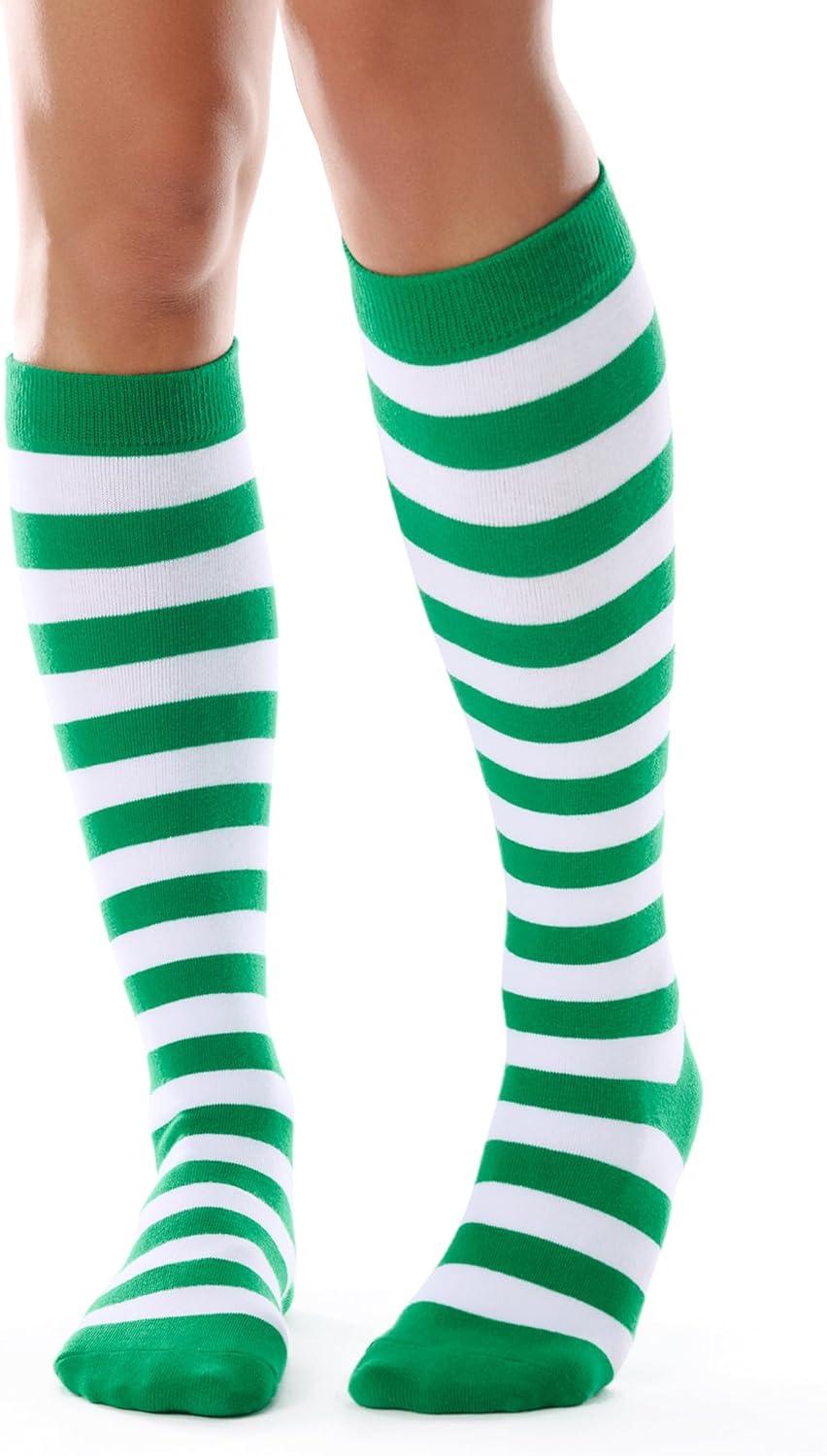 imageFITRELL Womens Knee High Socks Outdoor Sport Athletic Socks Casual Stripe Tube Socks 14 Pack1 Pack Green White Stripes