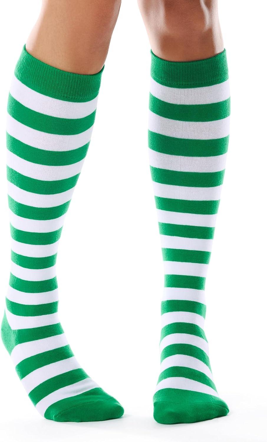 imageFITRELL Womens Knee High Socks Outdoor Sport Athletic Socks Casual Stripe Tube Socks 14 Pack1 Pack Green White Stripes