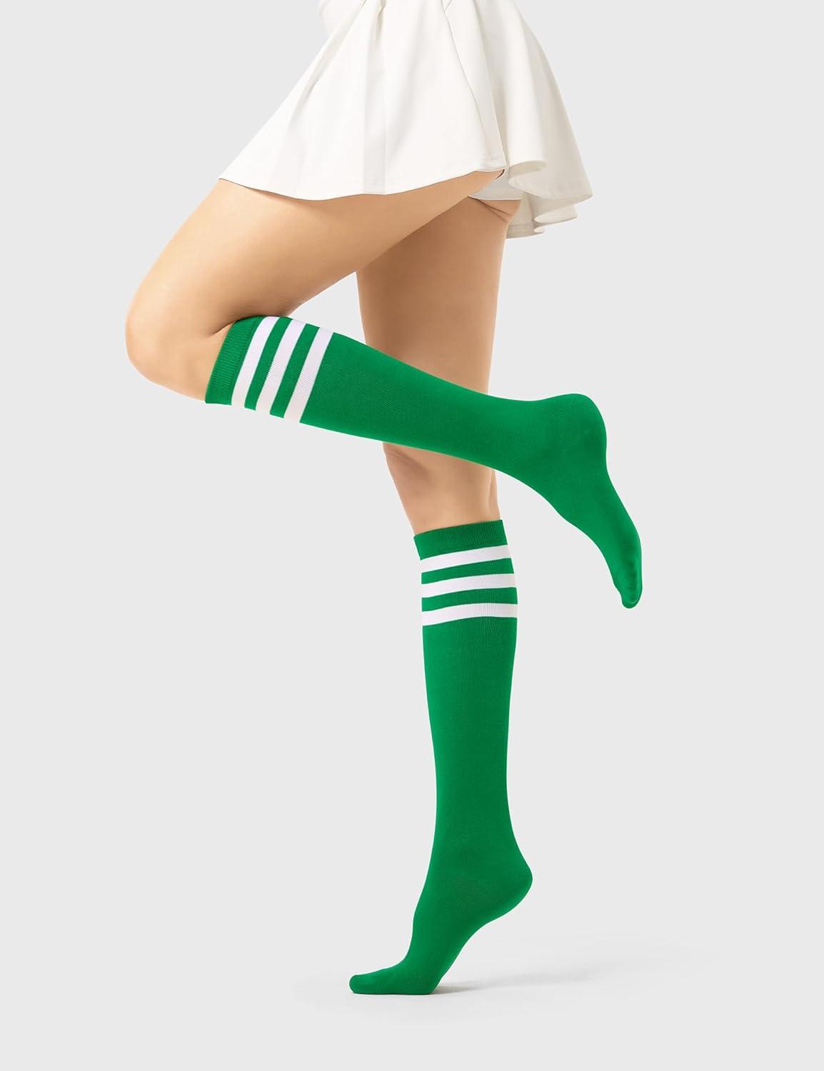imageFITRELL Womens Knee High Socks Outdoor Sport Athletic Socks Casual Stripe Tube Socks 14 PackGreen