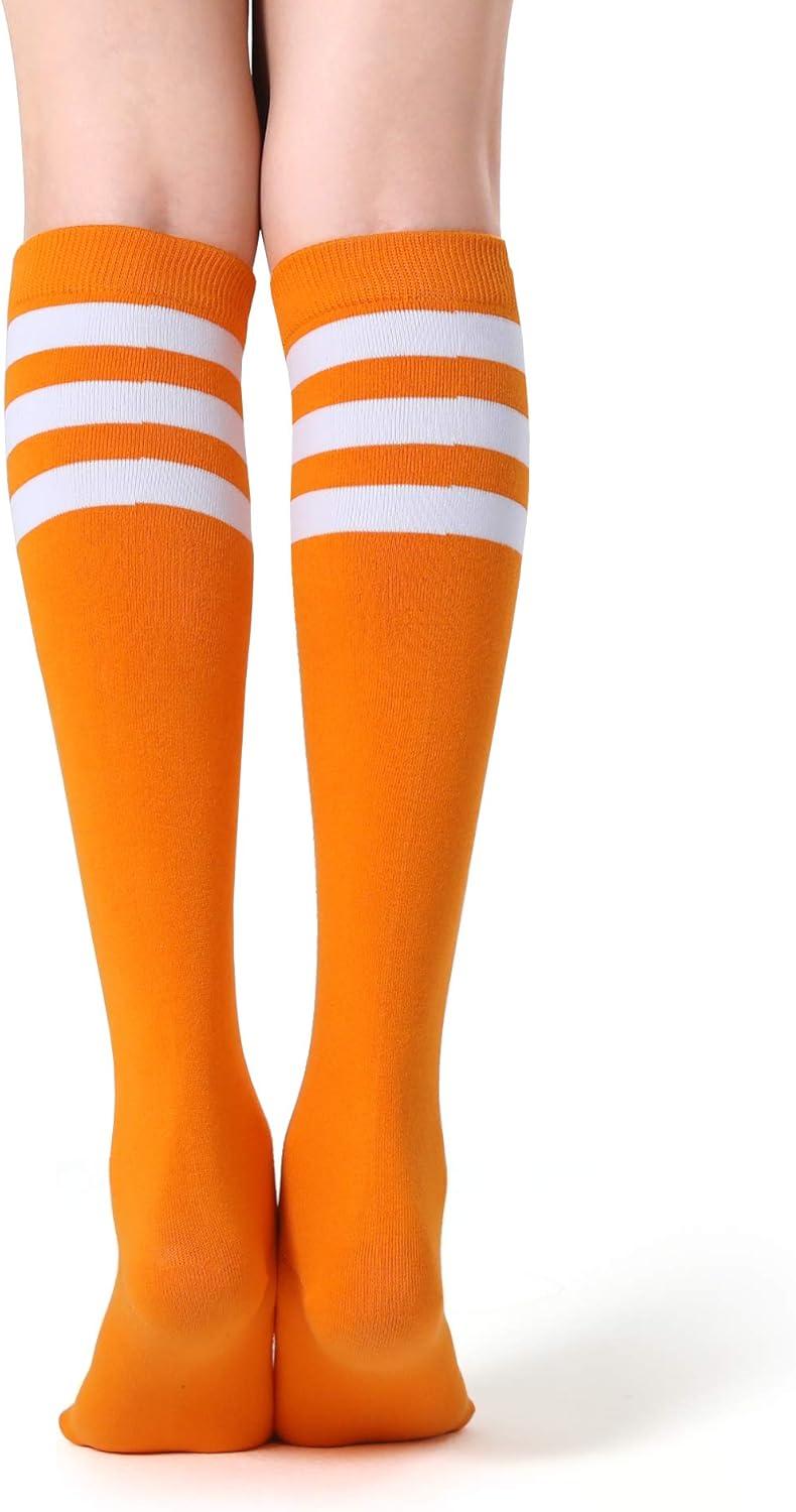 imageFITRELL Womens Knee High Socks Outdoor Sport Athletic Socks Casual Stripe Tube Socks 14 PackOrangewhite