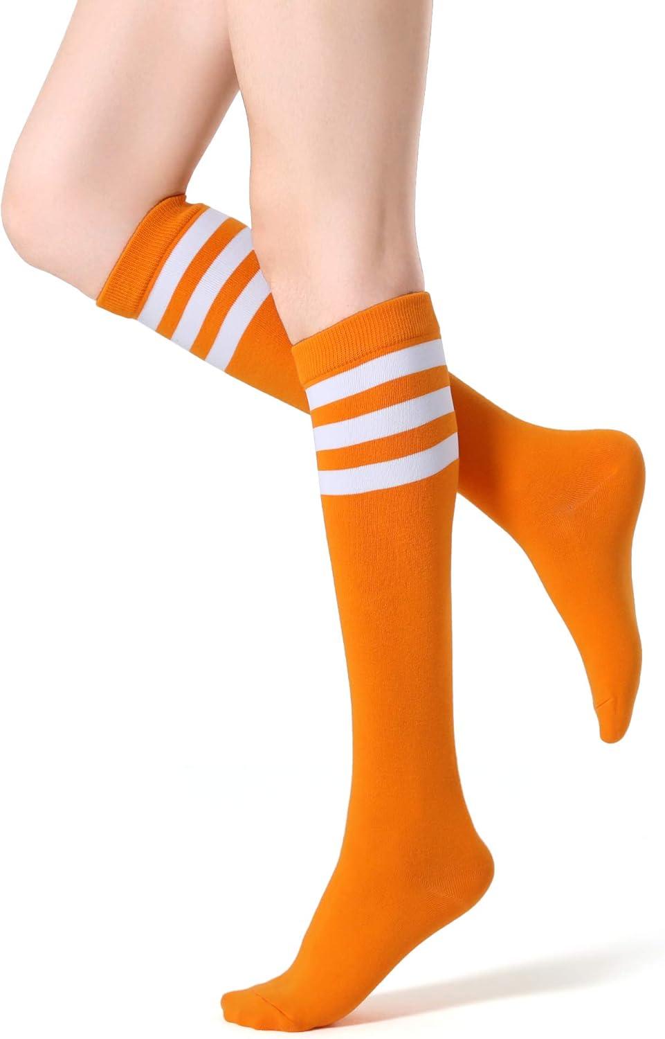 imageFITRELL Womens Knee High Socks Outdoor Sport Athletic Socks Casual Stripe Tube Socks 14 PackOrangewhite