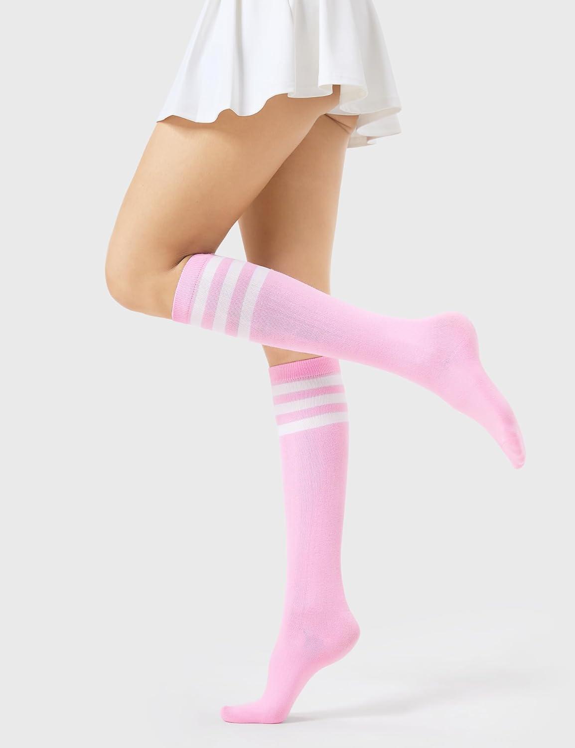 imageFITRELL Womens Knee High Socks Outdoor Sport Athletic Socks Casual Stripe Tube Socks 14 PackPink