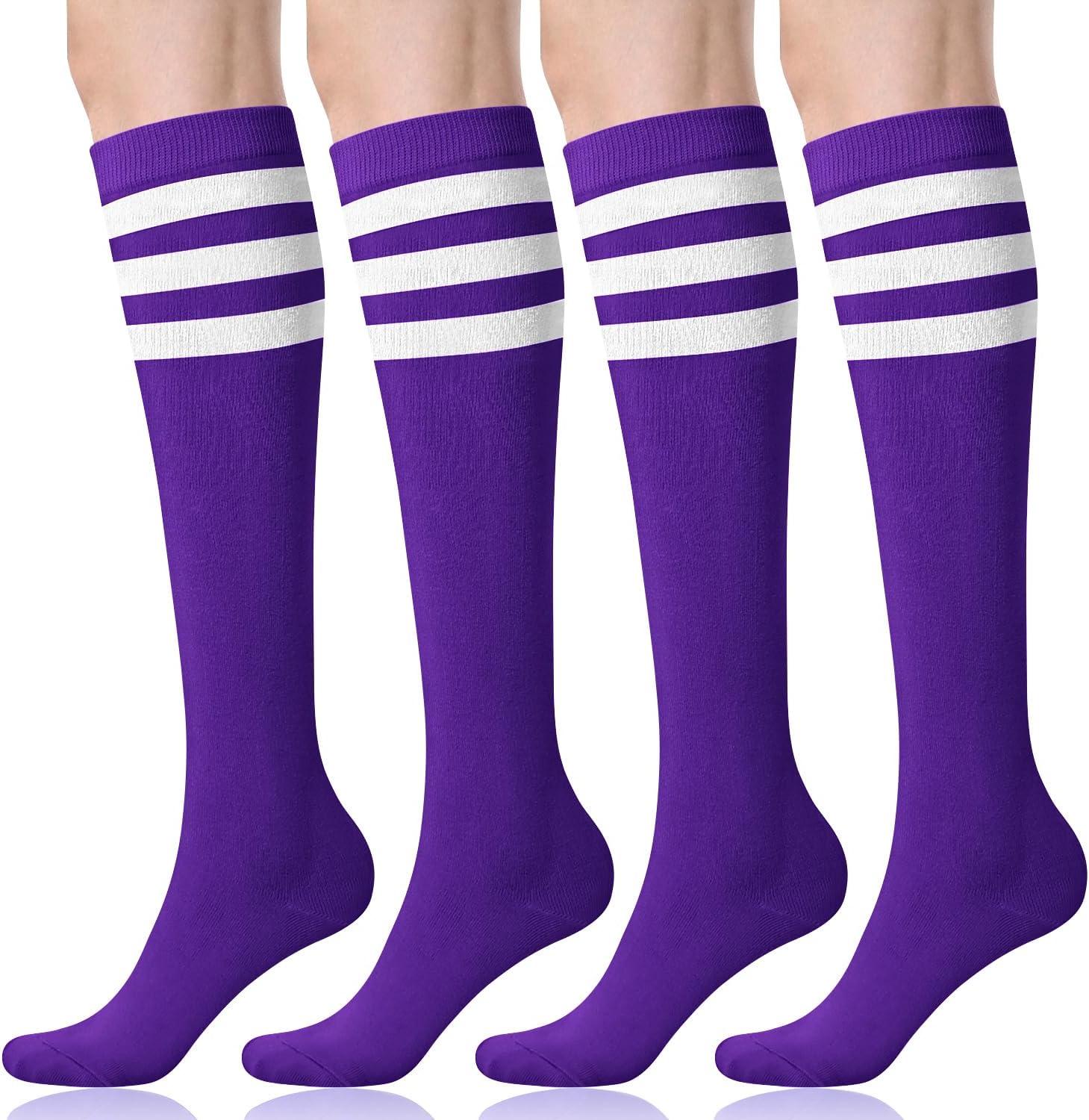 imageFITRELL Womens Knee High Socks Outdoor Sport Athletic Socks Casual Stripe Tube Socks 14 PackPurple