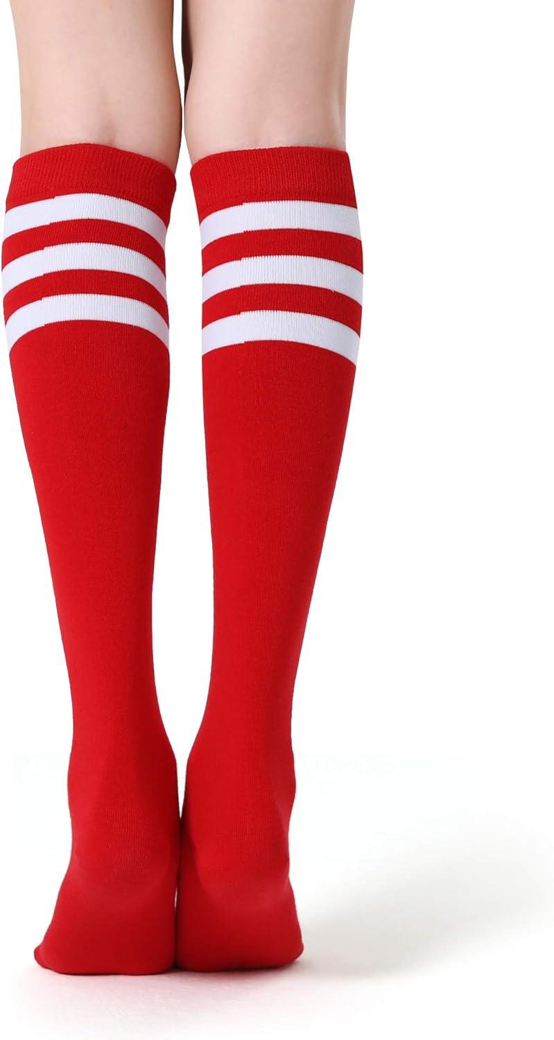 imageFITRELL Womens Knee High Socks Outdoor Sport Athletic Socks Casual Stripe Tube Socks 14 PackRedwhite