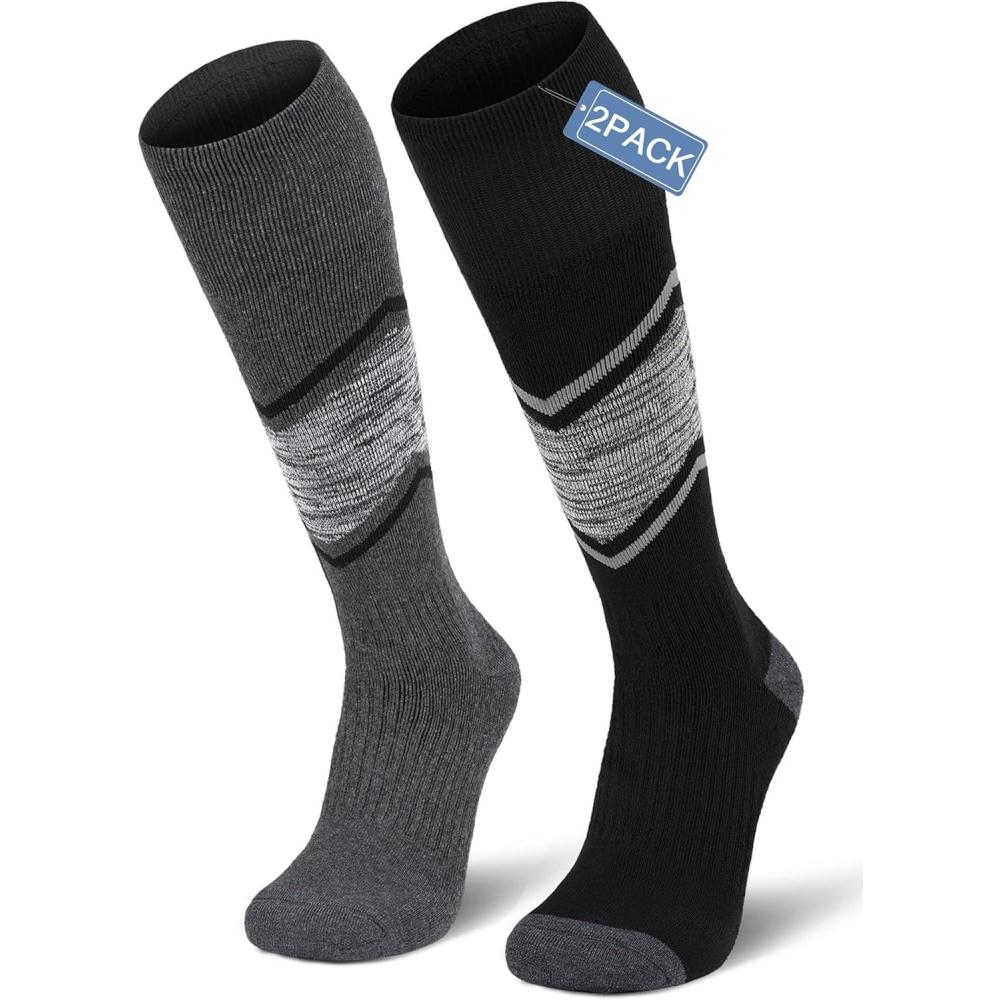 imageFITRELL 23 Pack Merino Wool Ski Socks for Snowboarding Full Cushioned Winter Thermal Kneehigh Warm Socks for Men and WomenBlackgrey