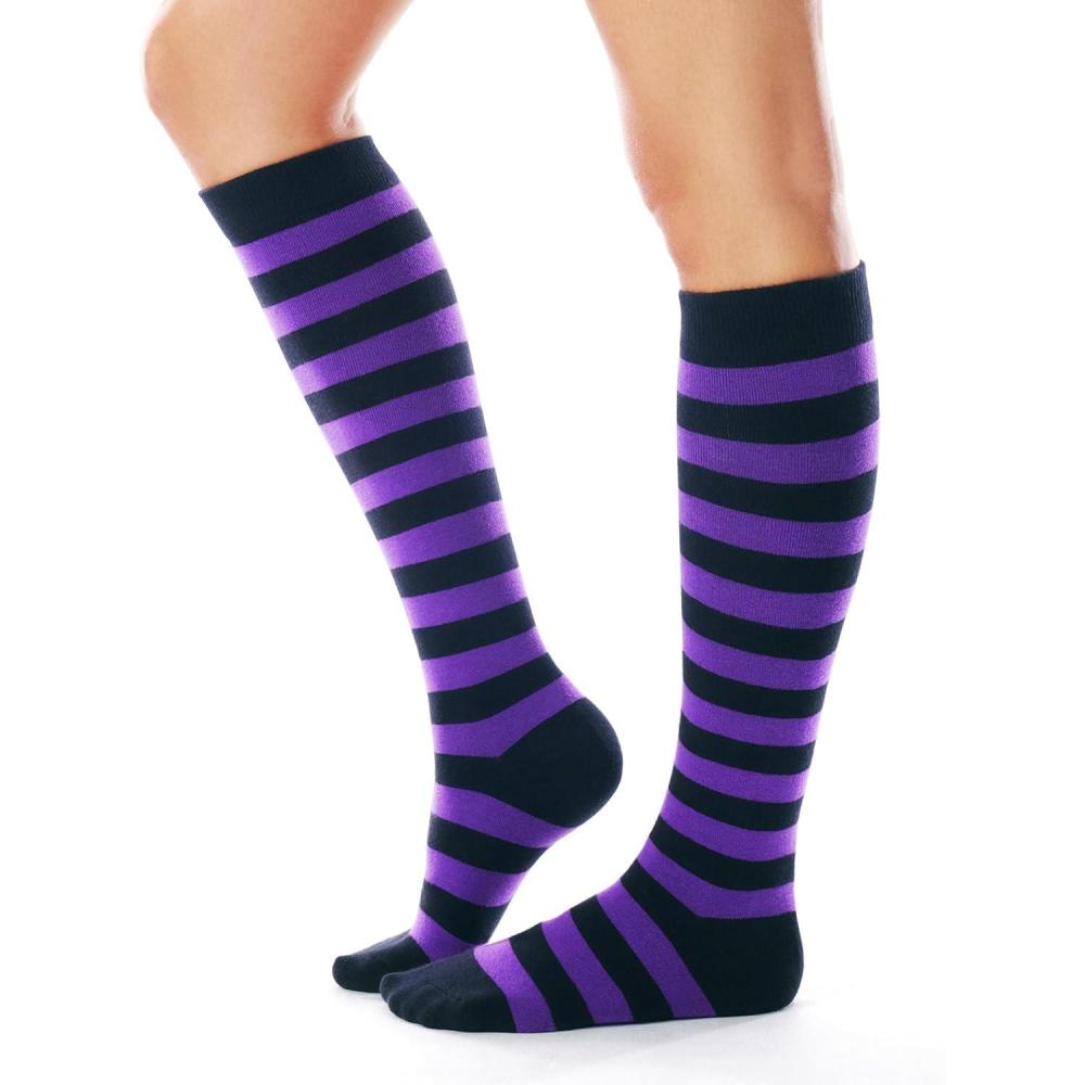imageFITRELL Womens Knee High Socks Outdoor Sport Athletic Socks Casual Stripe Tube Socks 14 Pack1 Pack Black Purple Stripes