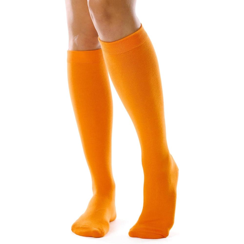 imageFITRELL Womens Knee High Socks Outdoor Sport Athletic Socks Casual Stripe Tube Socks 14 Pack1 Pack Orange