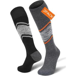 imageFITRELL 23 Pack Merino Wool Ski Socks for Snowboarding Full Cushioned Winter Thermal Kneehigh Warm Socks for Men and WomenBlackorange