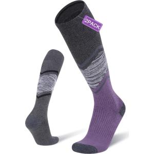 imageFITRELL 23 Pack Merino Wool Ski Socks for Snowboarding Full Cushioned Winter Thermal Kneehigh Warm Socks for Men and WomenPurplegrey