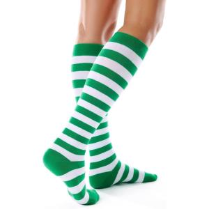imageFITRELL Womens Knee High Socks Outdoor Sport Athletic Socks Casual Stripe Tube Socks 14 Pack1 Pack Green White Stripes