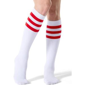 imageFITRELL Womens Knee High Socks Outdoor Sport Athletic Socks Casual Stripe Tube Socks 14 Pack1 Pack White Red