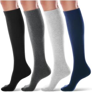 imageFITRELL Womens Knee High Socks Outdoor Sport Athletic Socks Casual Stripe Tube Socks 14 PackBlacknavydark Greylight Grey