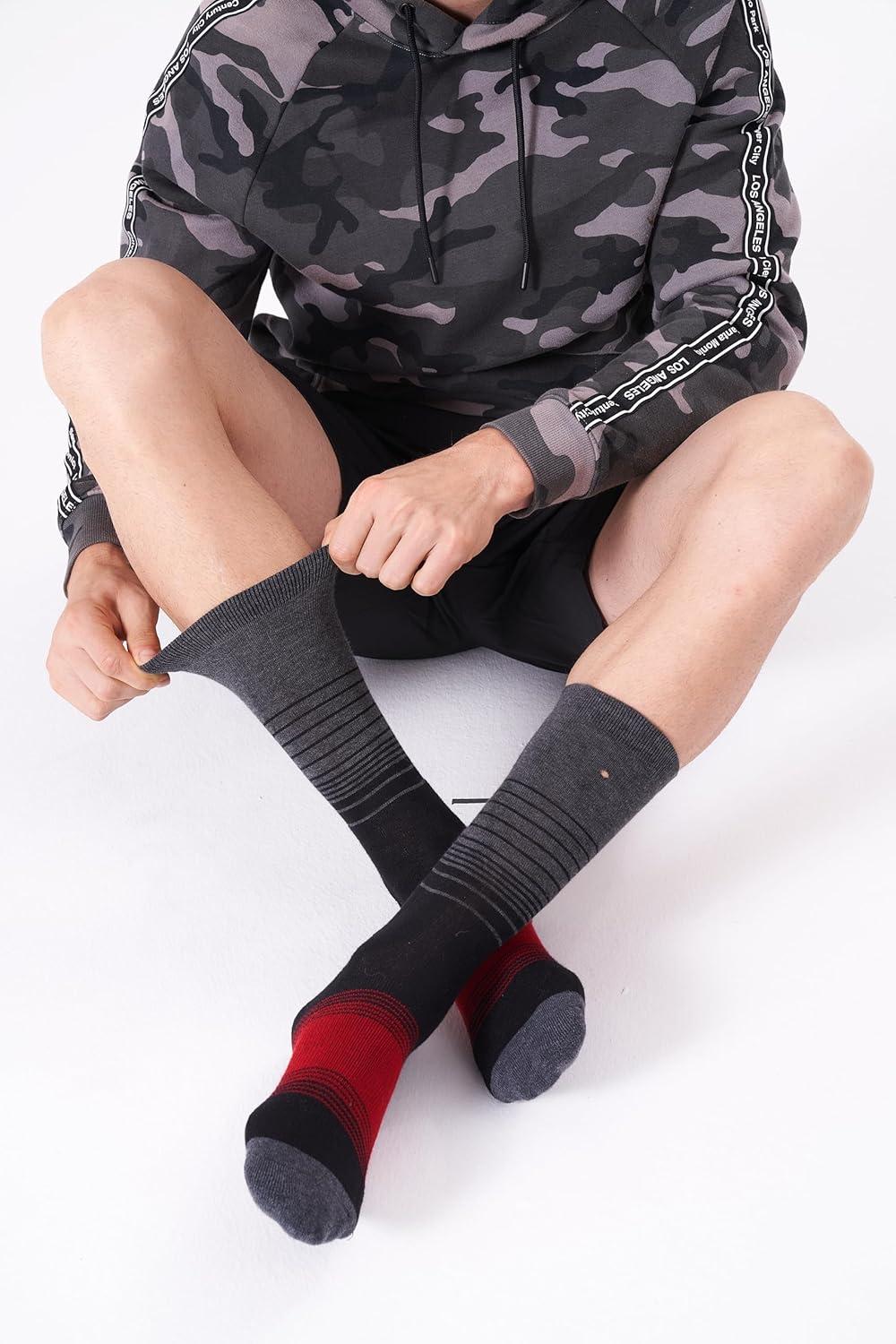 imageFITRELL 4 Pack Mens Merino Wool Hiking Socks Wicking Cushioned Warm Thermal Lightweight Boot Crew Dress SocksBlack1red1orange1navy Blue1