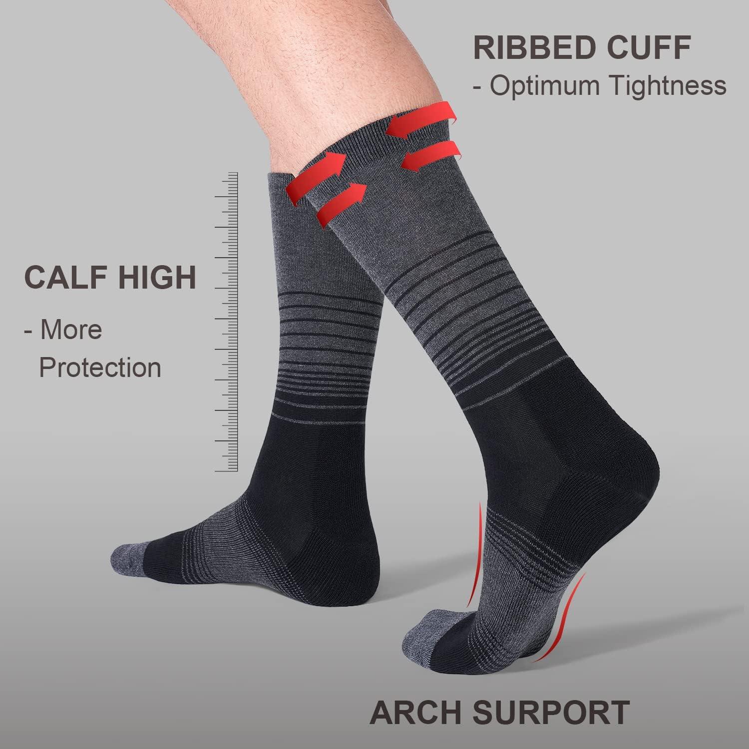 imageFITRELL 4 Pack Mens Merino Wool Hiking Socks Wicking Cushioned Warm Thermal Lightweight Boot Crew Dress SocksBlack2blue2
