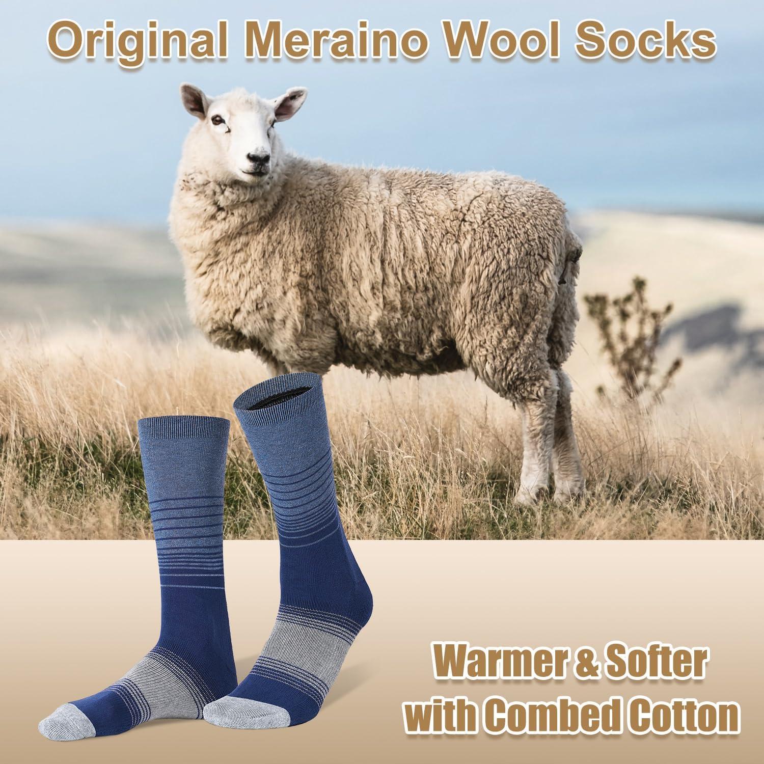 imageFITRELL 4 Pack Mens Merino Wool Hiking Socks Wicking Cushioned Warm Thermal Lightweight Boot Crew Dress SocksNavy Blue4