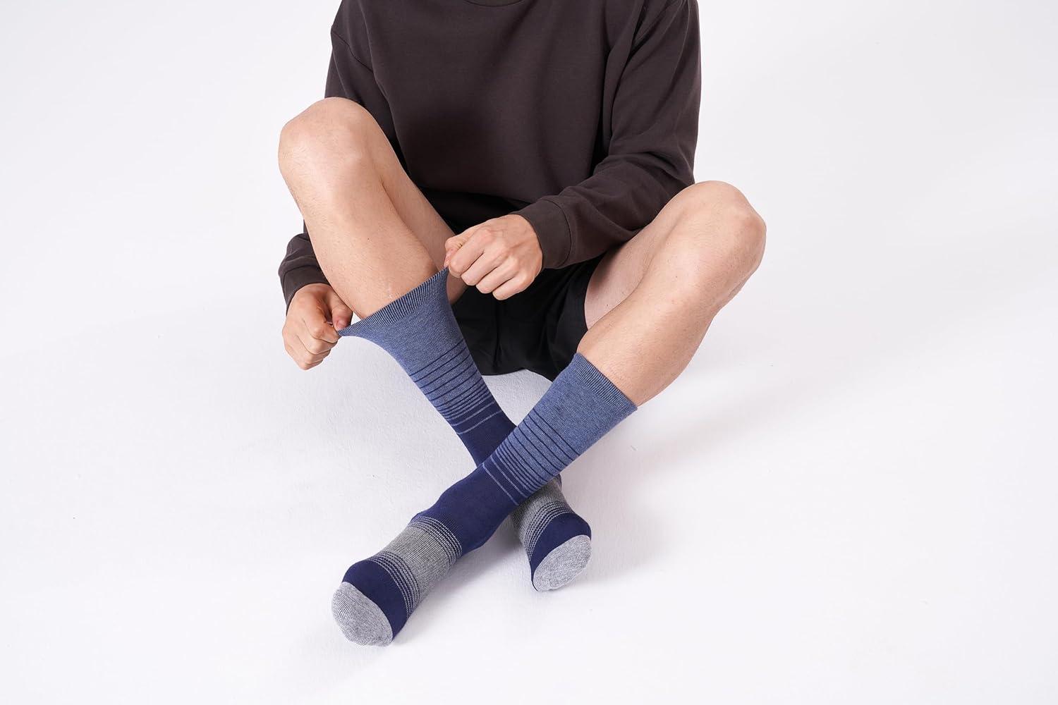 imageFITRELL 4 Pack Mens Merino Wool Hiking Socks Wicking Cushioned Warm Thermal Lightweight Boot Crew Dress SocksNavy Blue4