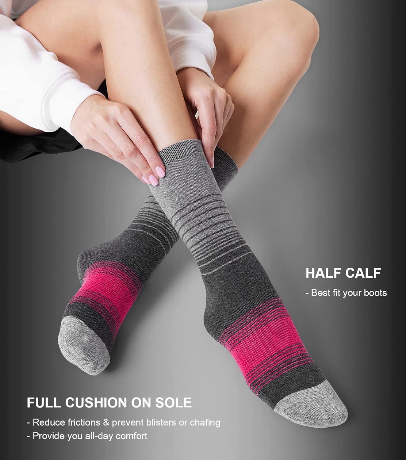 imageFITRELL 4 Pack Womens Merino Wool Hiking Socks Wicking Cushioned Warm Thermal Walking Boot Crew Socks Woollen SocksBlack2  Rose Red2