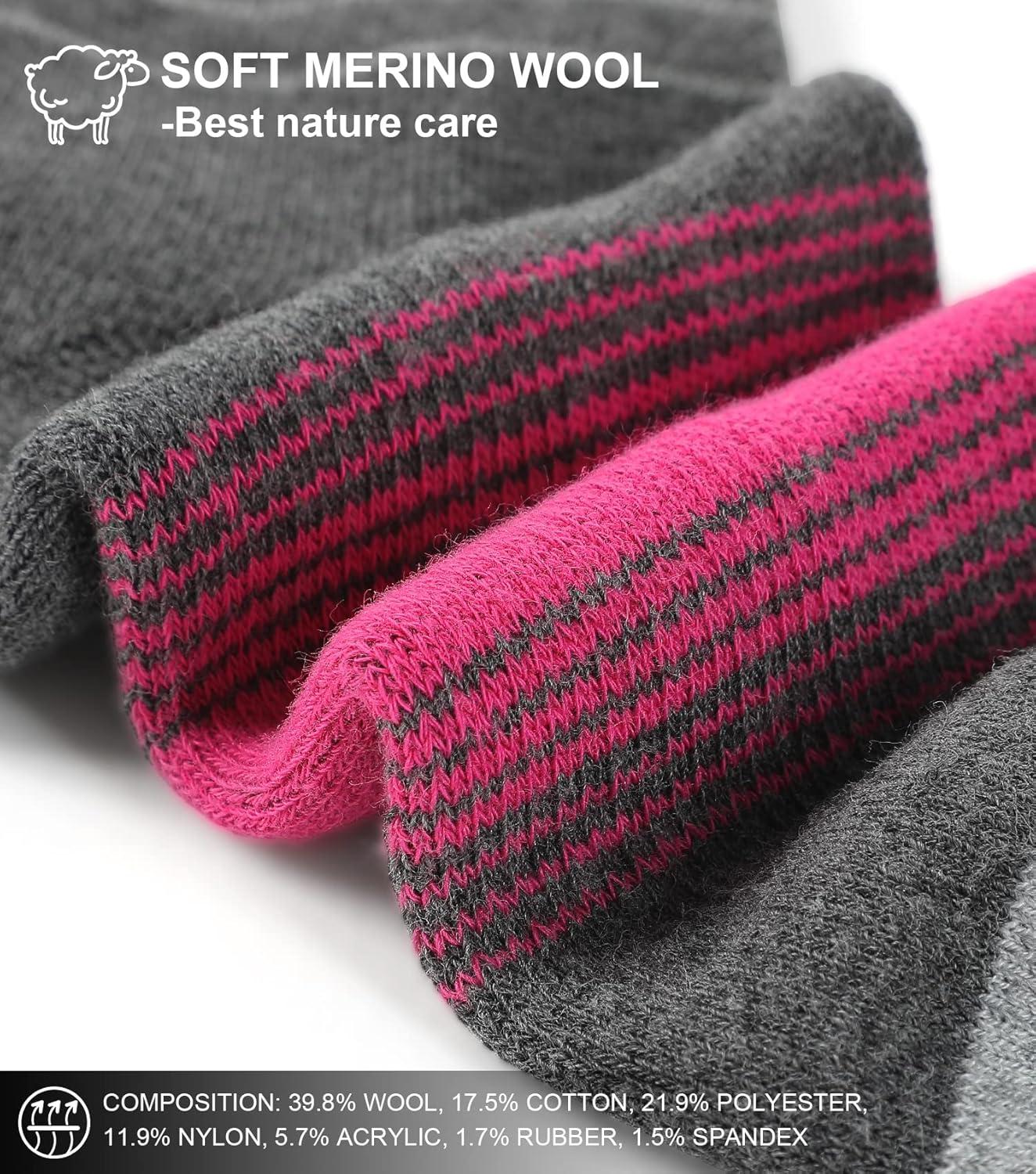 imageFITRELL 4 Pack Womens Merino Wool Hiking Socks Wicking Cushioned Warm Thermal Walking Boot Crew Socks Woollen SocksBlack2  Rose Red2