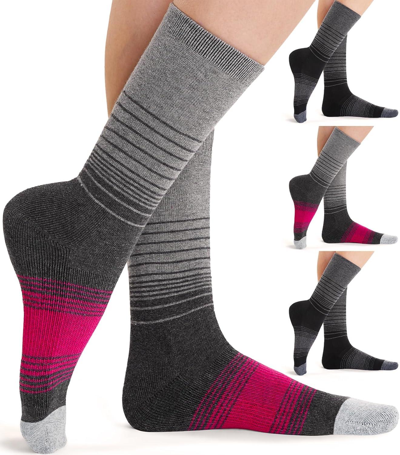 imageFITRELL 4 Pack Womens Merino Wool Hiking Socks Wicking Cushioned Warm Thermal Walking Boot Crew Socks Woollen SocksBlack2  Rose Red2
