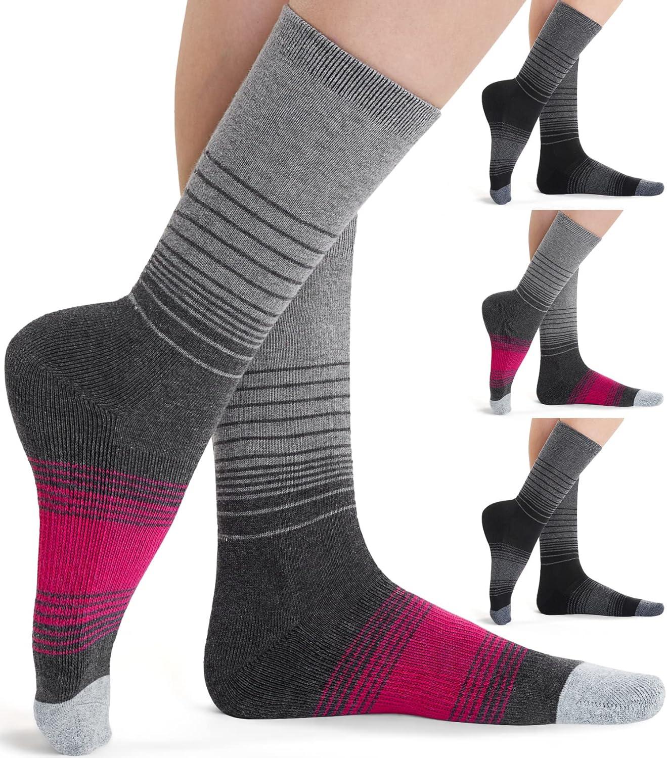imageFITRELL 4 Pack Womens Merino Wool Hiking Socks Wicking Cushioned Warm Thermal Walking Boot Crew Socks Woollen SocksBlack2  Rose Red2