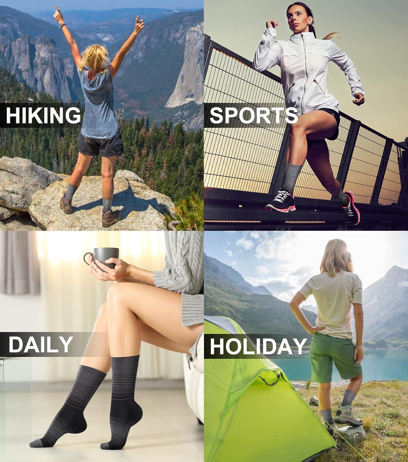 imageFITRELL 4 Pack Womens Merino Wool Hiking Socks Wicking Cushioned Warm Thermal Walking Boot Crew Socks Woollen SocksBlack4