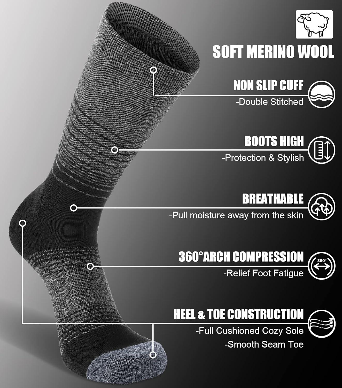 imageFITRELL 4 Pack Womens Merino Wool Hiking Socks Wicking Cushioned Warm Thermal Walking Boot Crew Socks Woollen SocksBlack4