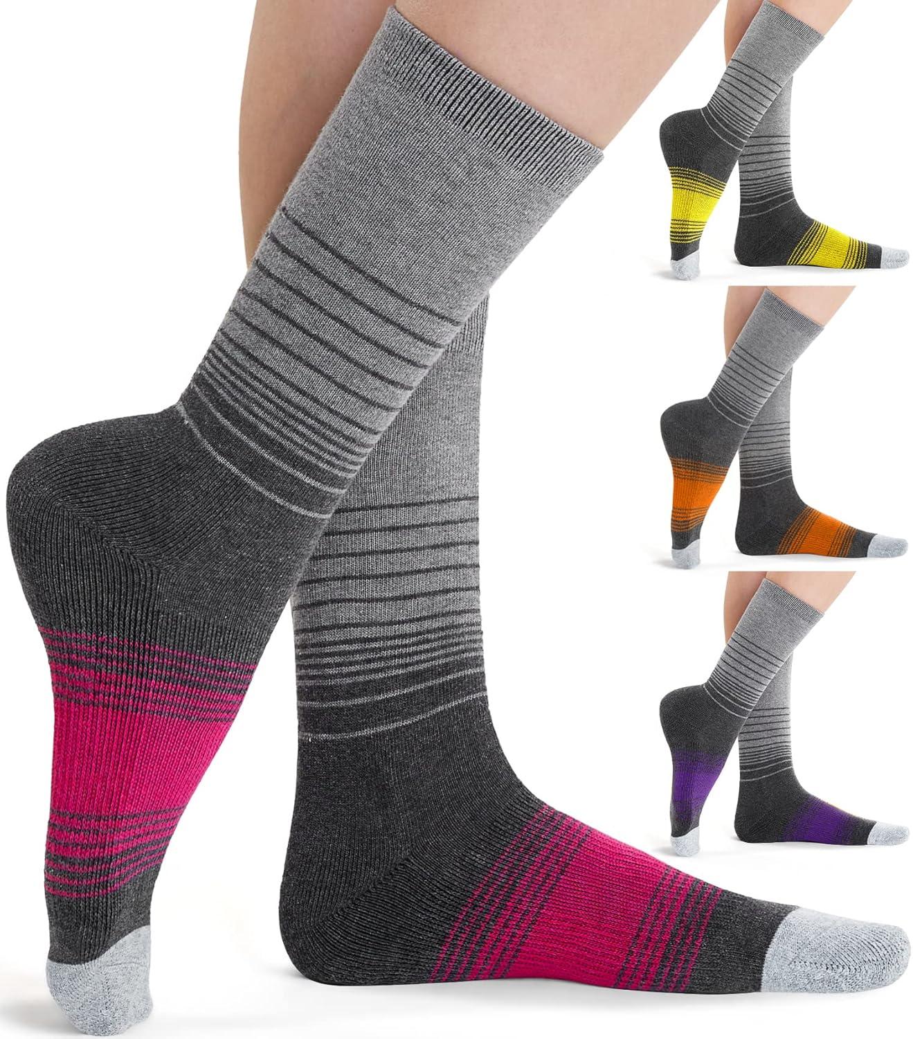 imageFITRELL 4 Pack Womens Merino Wool Hiking Socks Wicking Cushioned Warm Thermal Walking Boot Crew Socks Woollen SocksPinkpurpleyelloworange