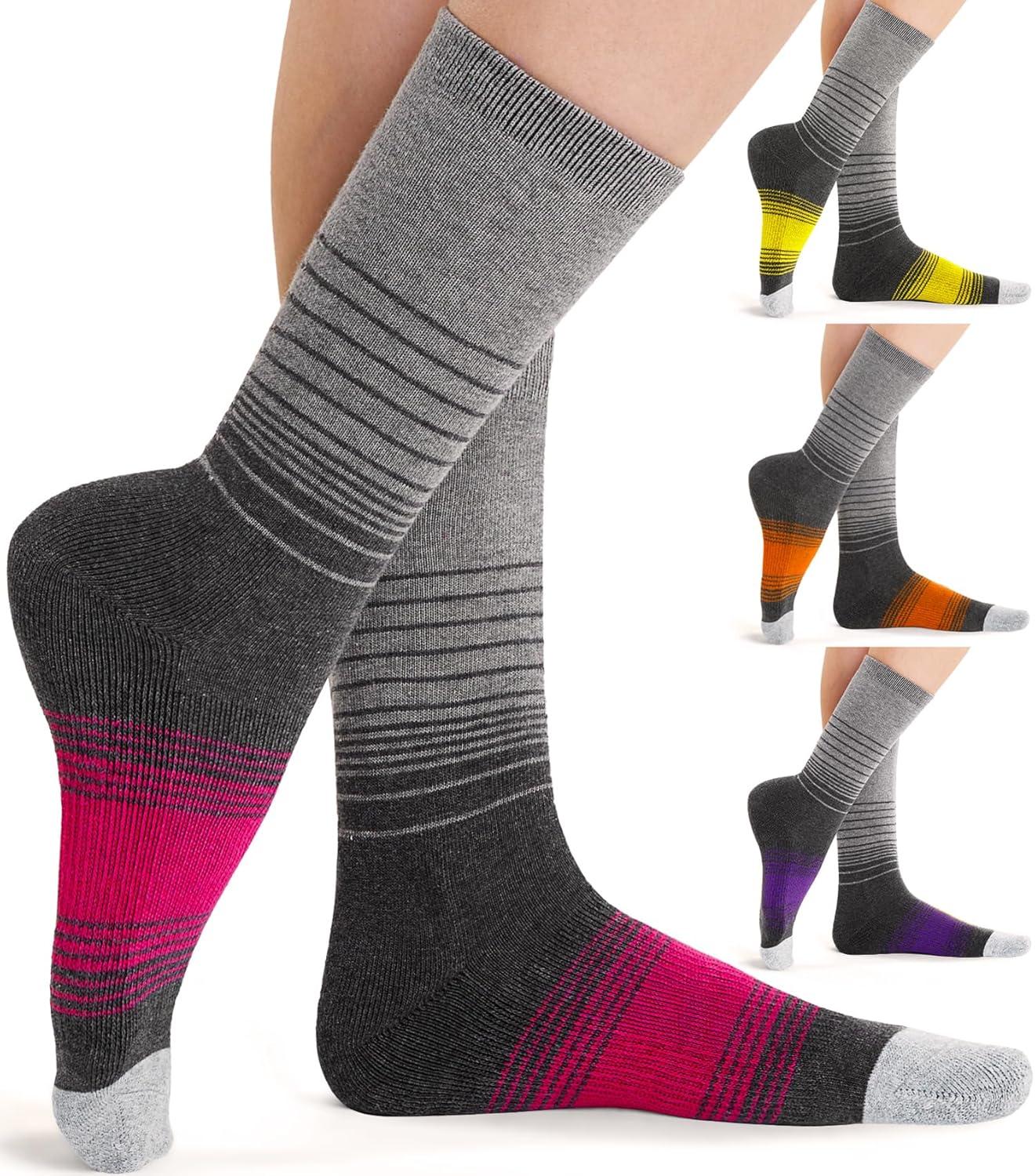 imageFITRELL 4 Pack Womens Merino Wool Hiking Socks Wicking Cushioned Warm Thermal Walking Boot Crew Socks Woollen SocksPinkpurpleyelloworange